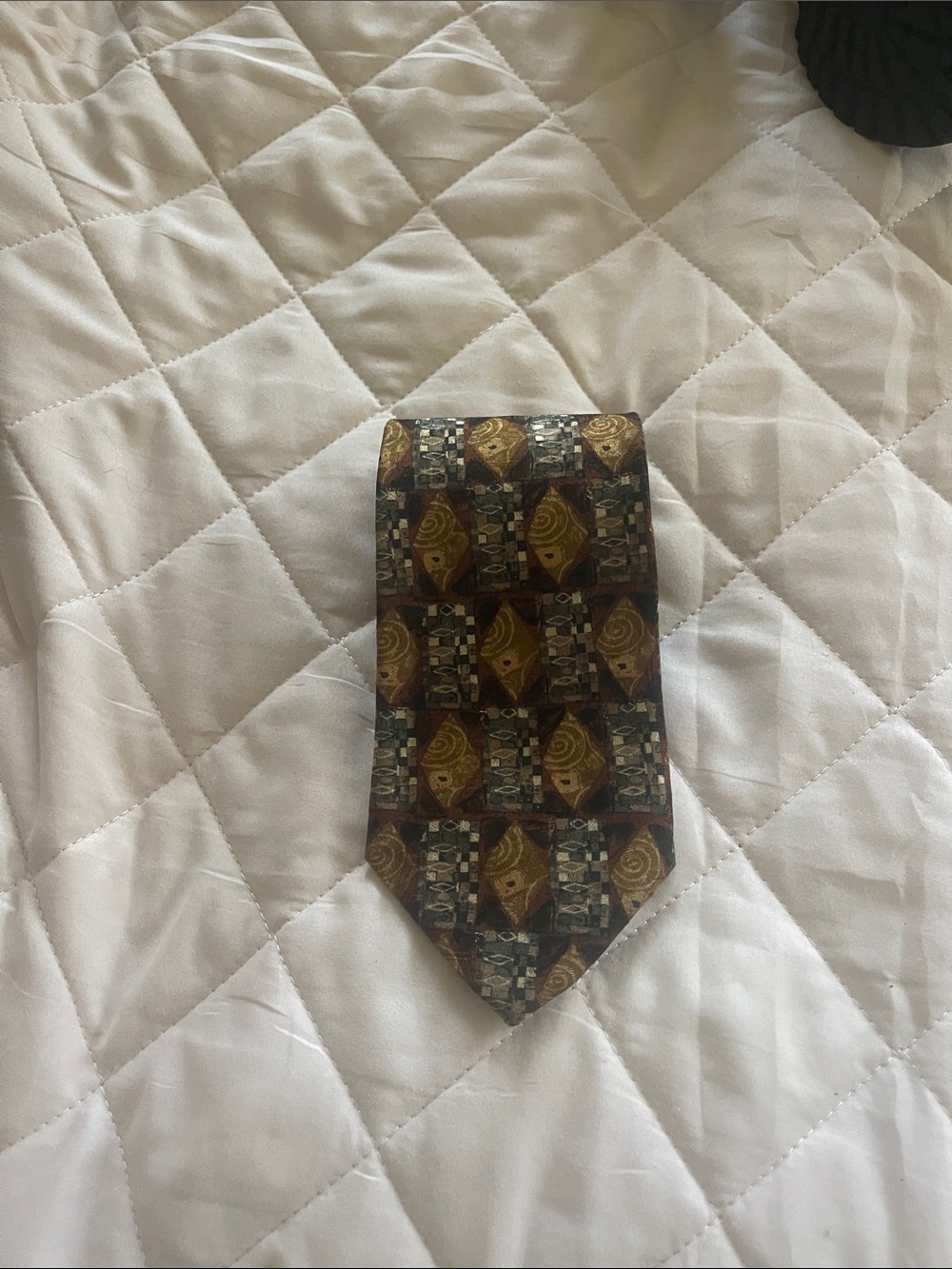 Ermegildo Zegna Men's Patterned Silk Tie in Brown and Gold